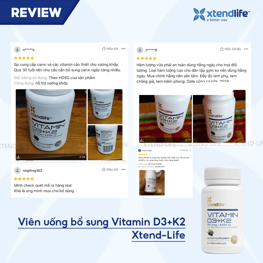 Viên uống Vitamin D3 + K2 Xtend-Life (60 viên)