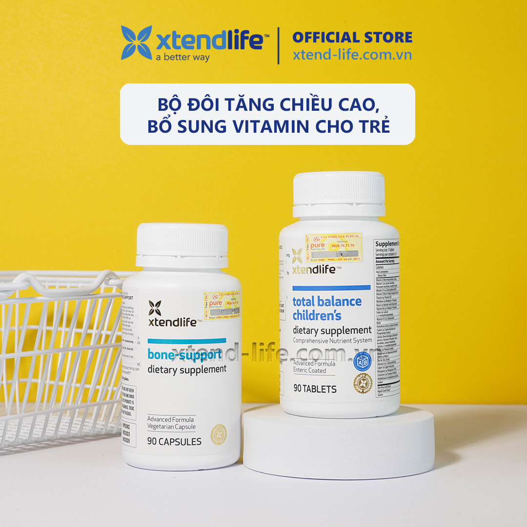 Bộ đôi tăng chiều cao, bổ sung vitamin cho trẻ Xtend-Life: Vitamin tổng hợp Total Balance Children’s và viên uống bổ xương Bone Support